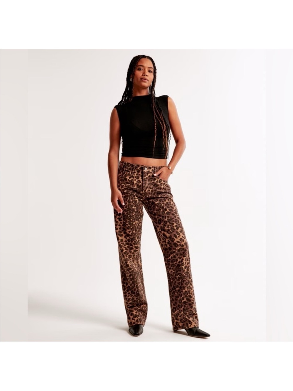 Low rise, baggy, sz 24 long Leopard Print jeans - Brown/Black